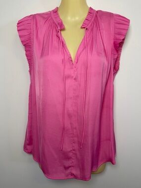 Current Air Pink Ruffle Sleeve V-Neck Blouse